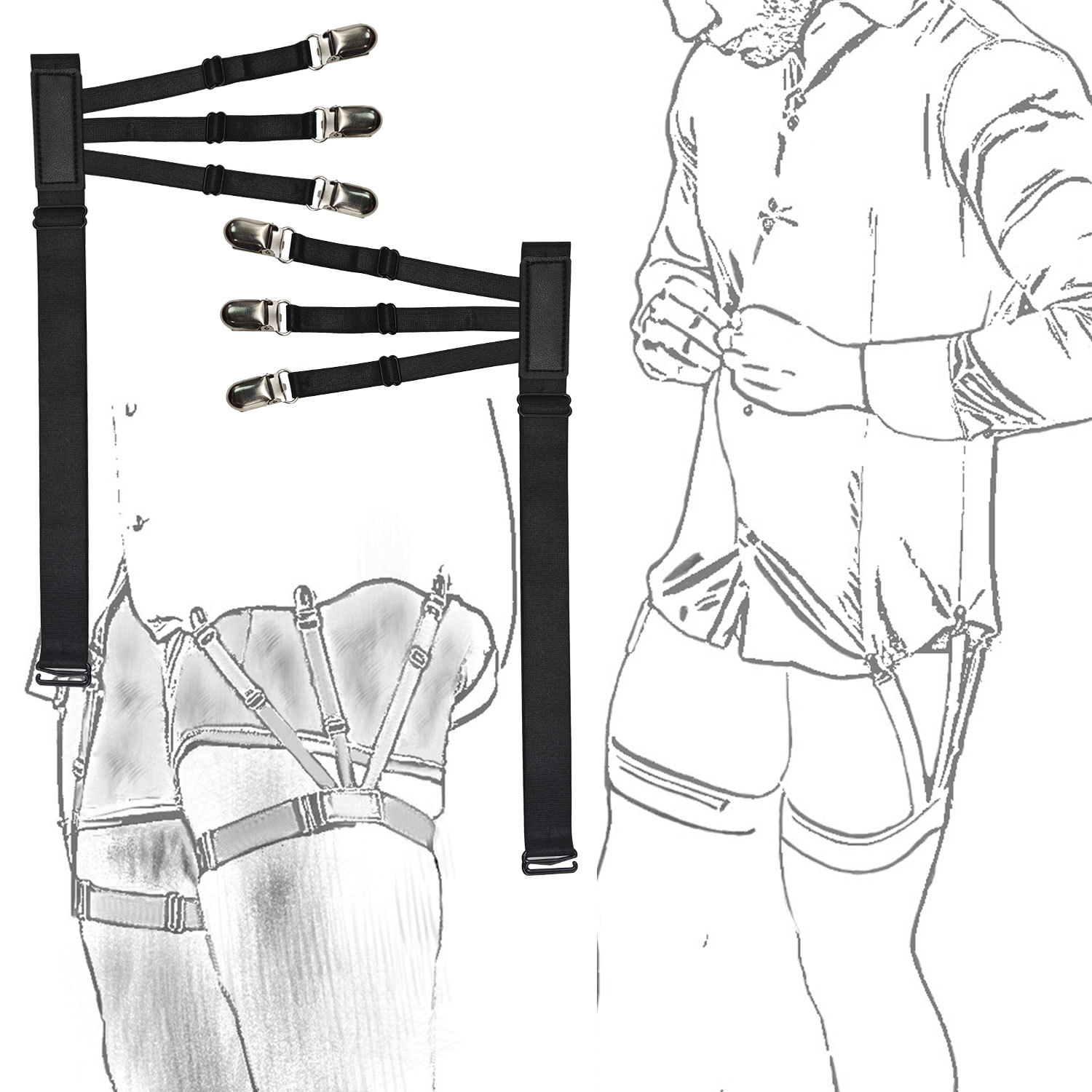 男女袜带通用正装西服衬衣夹上衣防皱防溜出衬衫夹子大腿环吊袜带