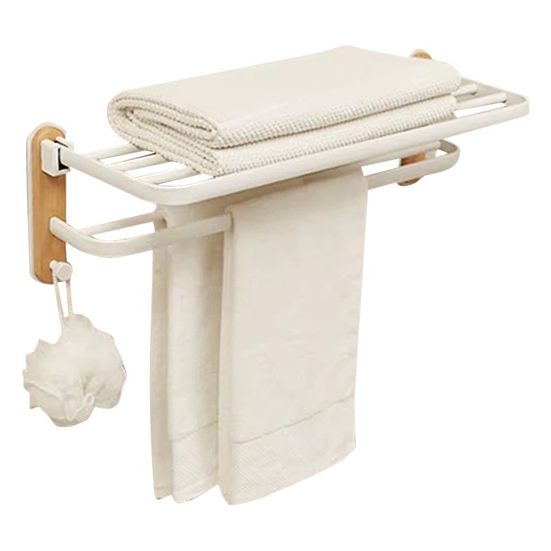 Baño de madera maciza toallero ponche-libre baño rack de almacenamiento montado en la pared nogal baño toallero de almacenamiento