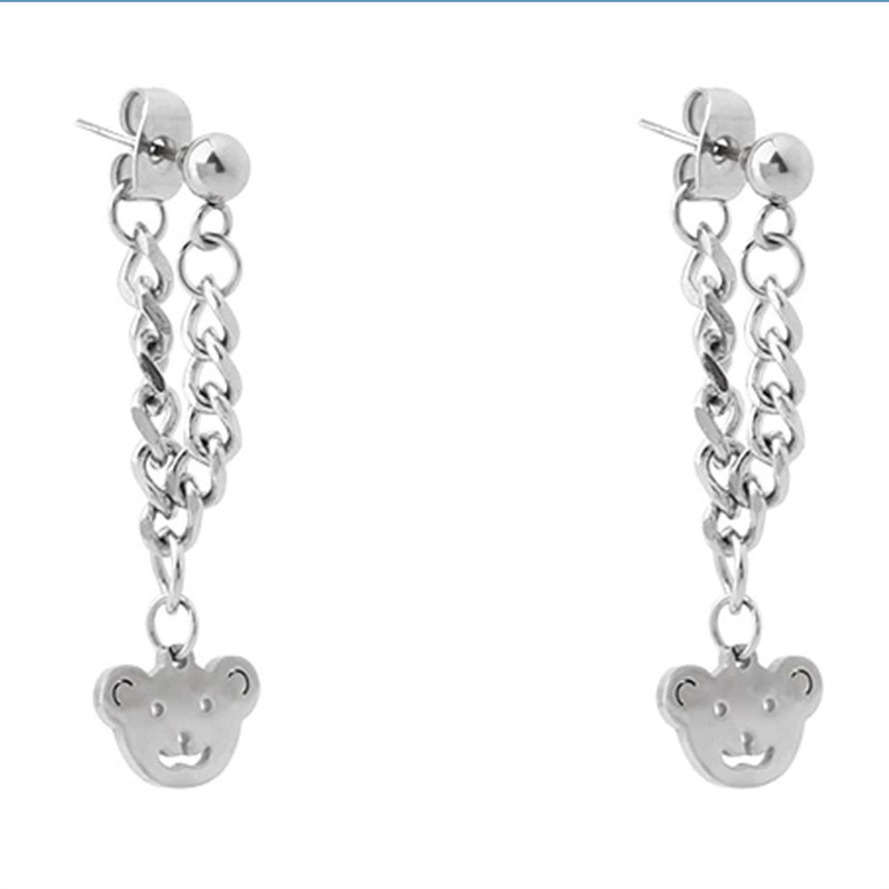 Pendientes de cadena de oso de estilo minimalista de moda transfronteriza, diseño de nicho, accesorios de oreja huecos dulces y geniales