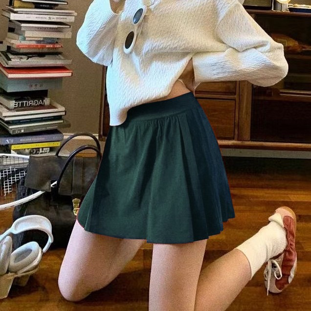Summer New High-Waisted Tennis Skirt for Women, Wide Pleated Accordion Skirt, Fake Two-Piece Quick-Drying Sun-Protective Golf Skirt