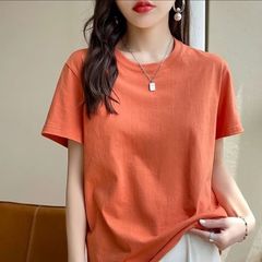 棉短袖t恤女新款2025夏季短款半袖显瘦女款上衣圆领【纯色】跨境