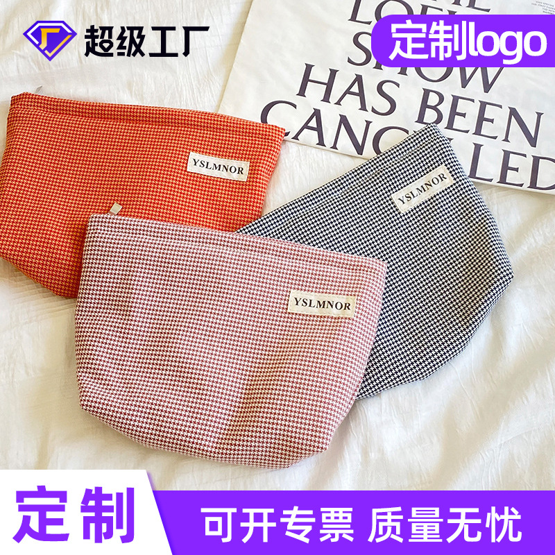 Bolsa de almacenamiento de fideos jacquard a cuadros personalizada, conveniente bolsa de almacenamiento multifuncional, bolsa de almacenamiento de cosméticos, fábrica de origen