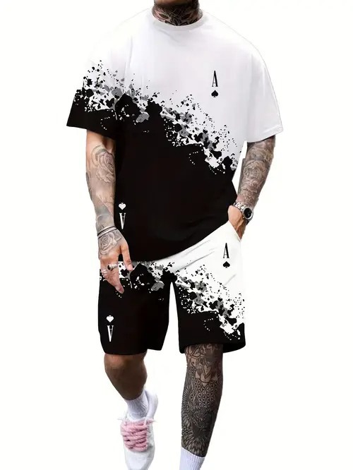 Cross-border 2025 nuevo estilo Amazon europeo y americano degradado de color manga corta cuello redondo camiseta pantalones cortos traje ME5 MA04