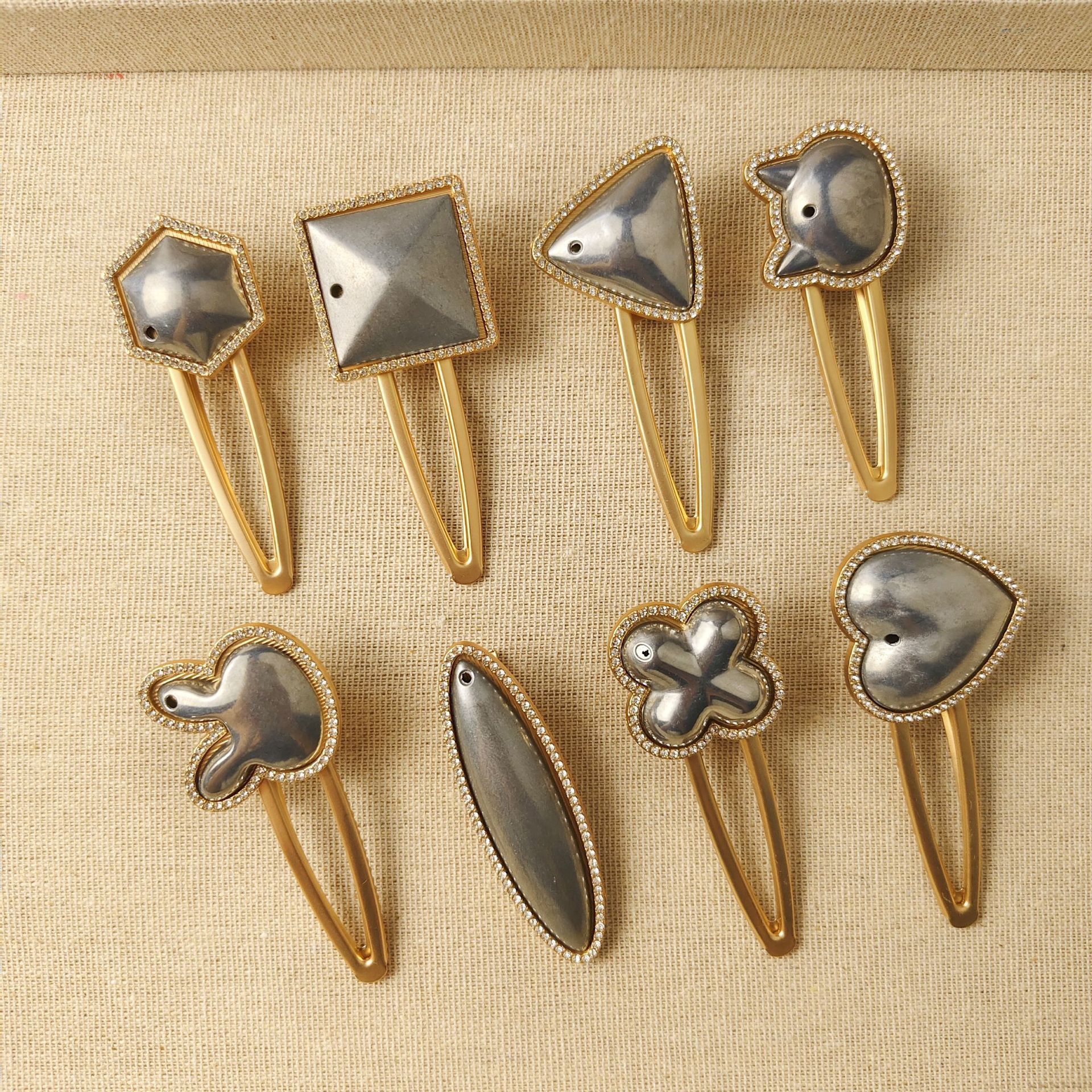 宋锦diy发夹带钻底托配饰胸针底胚鸭嘴夹含盖子非成品材料包手工