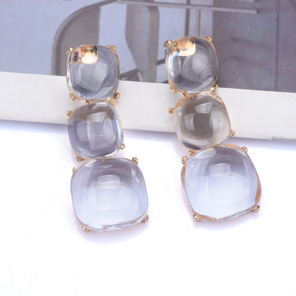 Metal Material Exaggerated Square Metal Inlay Resin Women's Drop Earrings