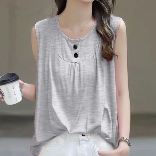 2025 Summer New Round Neck Sleeveless Backless Top Versatile T-shirt Multiple Colors Available Hong Kong Style European Goods Quality Plus Size Women's Clothing