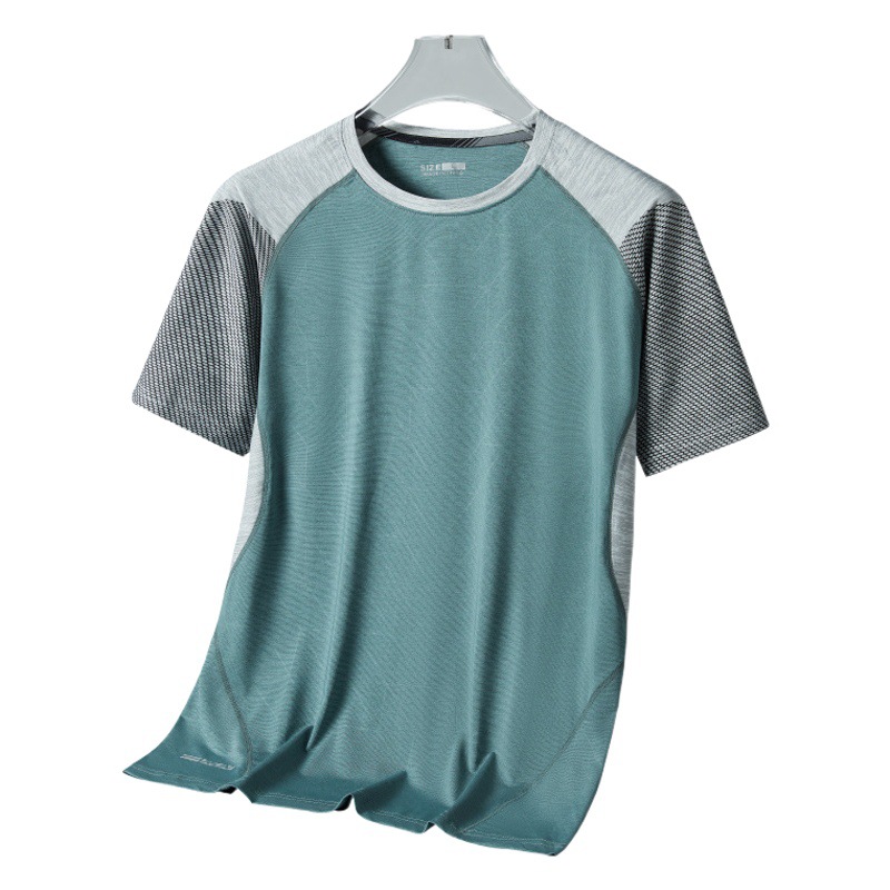 Verano casual Camiseta de manga corta de seda de hielo ropa de secado rápido transpirable para hombres deportes camiseta de entrenamiento físico cuello redondo media manga moda