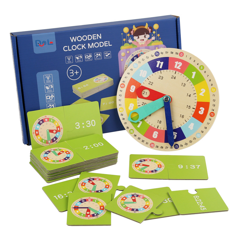 Modelo de reloj de madera, niños pequeños, estudiantes de primaria, educación temprana Montessori, coincidencia cognitiva del tiempo, reloj de enseñanza de juguetes de ciencia y educación