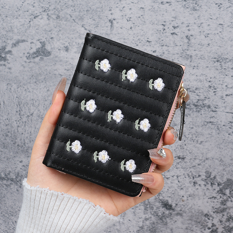 Nueva moda coreana linda billetera de mujer bordada al por mayor simple estilo corto dos veces cambio bolsa de tarjeta wallet