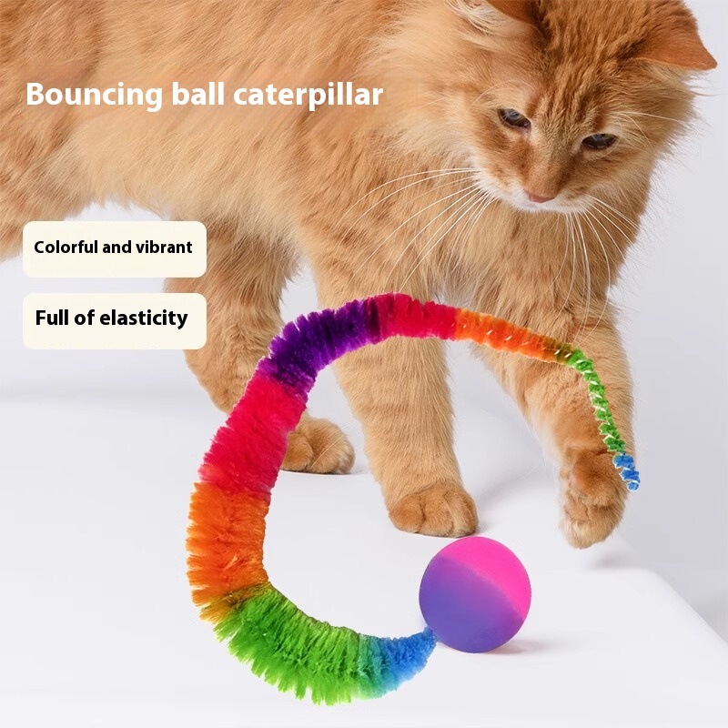Amazon Caterpillar Bouncing Ball Cat Toy Cat Self-Entertainment Rainbow Worm Resistant to Scratching and Biting Interactive Cat Teaser Stick