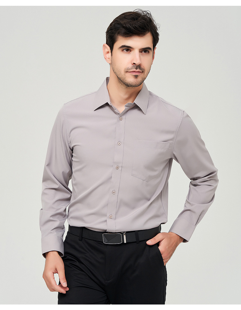 Shirt Collar Neckline Wholesale Men's Business Solid Color Long Sleeve Men's Tops