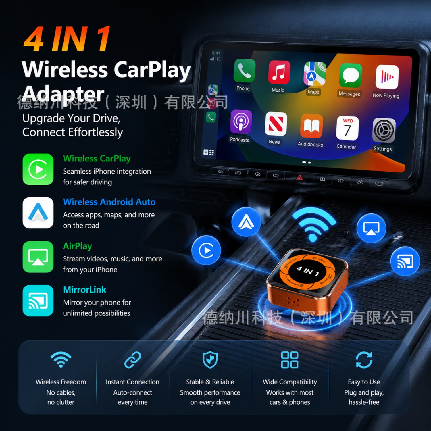 Cross-Border 4-in-1 Car-Mounted Wired to Wireless Carplay Android Auto Connectivity Box Apple Android Adapter