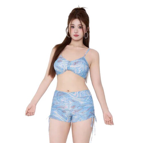Large size swimsuit women's split three-piece suit long-sleeved bikini fashionable tie-dyed meat covering to make you look slimming hot spring bathing suit