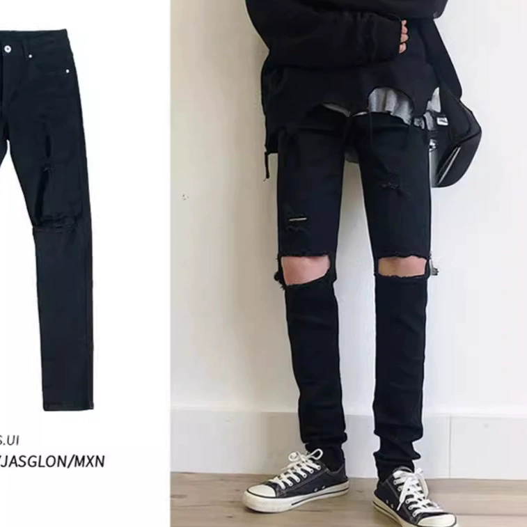 Корейская версия Street Summer Black Loose Naudi Big Broken Jeans Male Casual Permanent Pine Pants