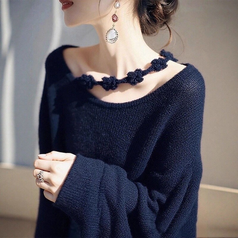 Navy Blue Knitted Knitwear for Women 2025 New Style Lazy Style High-End Korean Style Early Autumn Wear