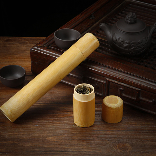 Healthy natural bamboo sealed moisture-proof tea bucket Chinese round tea box small portable tea can storage box