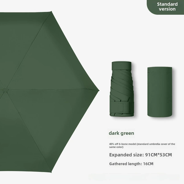Dark green - 6 fold flat umbrella - thickened black glue