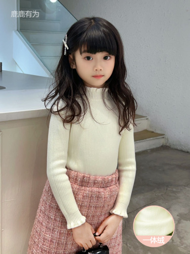 New Baby One-Piece Fleece Warm Base Knit Sweater Half Collar Children Fashion Knit Children's Topset Anti-Rip Thickened
