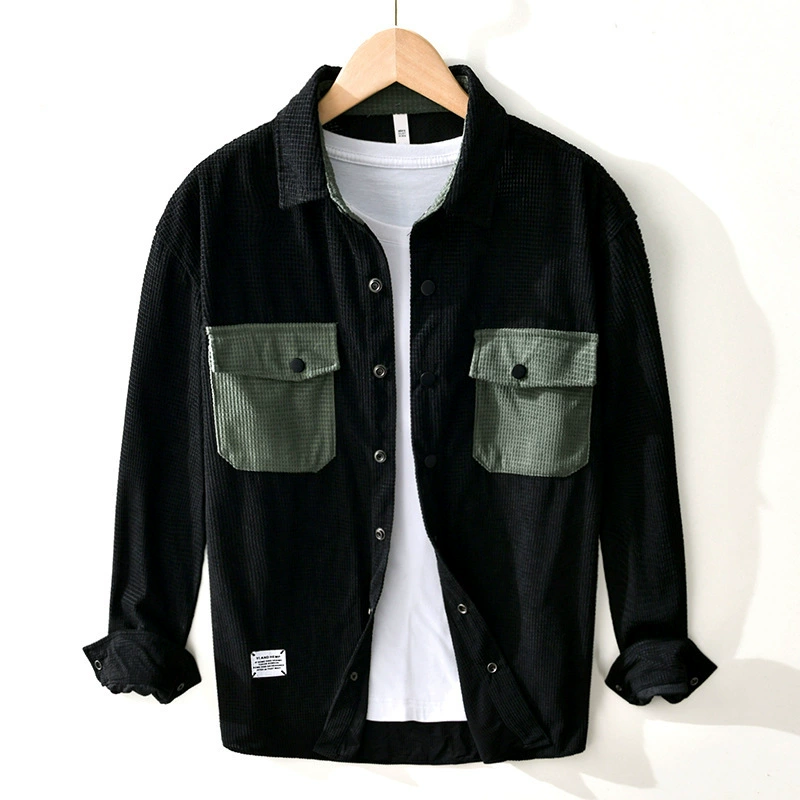 9033 Весна и осень Цветные вельветовые рубашки с длинными рукавами повседневные свободные рубашки