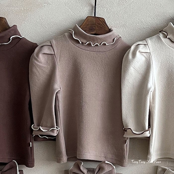 Camiseta Interior de Cuello Alto para Niñas, Ropa Gruesa de Otoño e Invierno, Estilo Coreano, Ropa Infantil, Ropa de Otoño e Invierno para Bebés, Top de Forro Polar