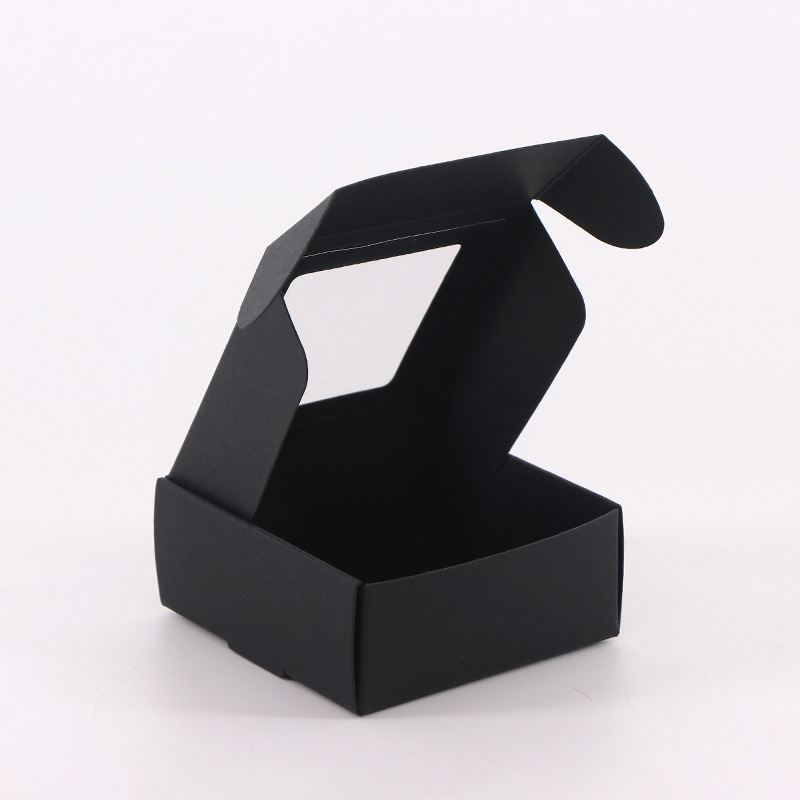 既製品の窓付き黒白牛革紙飛行機型ボックス、石鹸や茶葉など汎用折りたたみ包装箱、ジュエリー用紙箱のカスタム製作