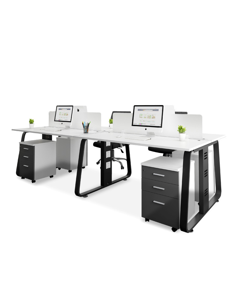 現代簡約梯形架四人位組合卡位電腦桌 雙人員工電腦辦公桌帶屏風