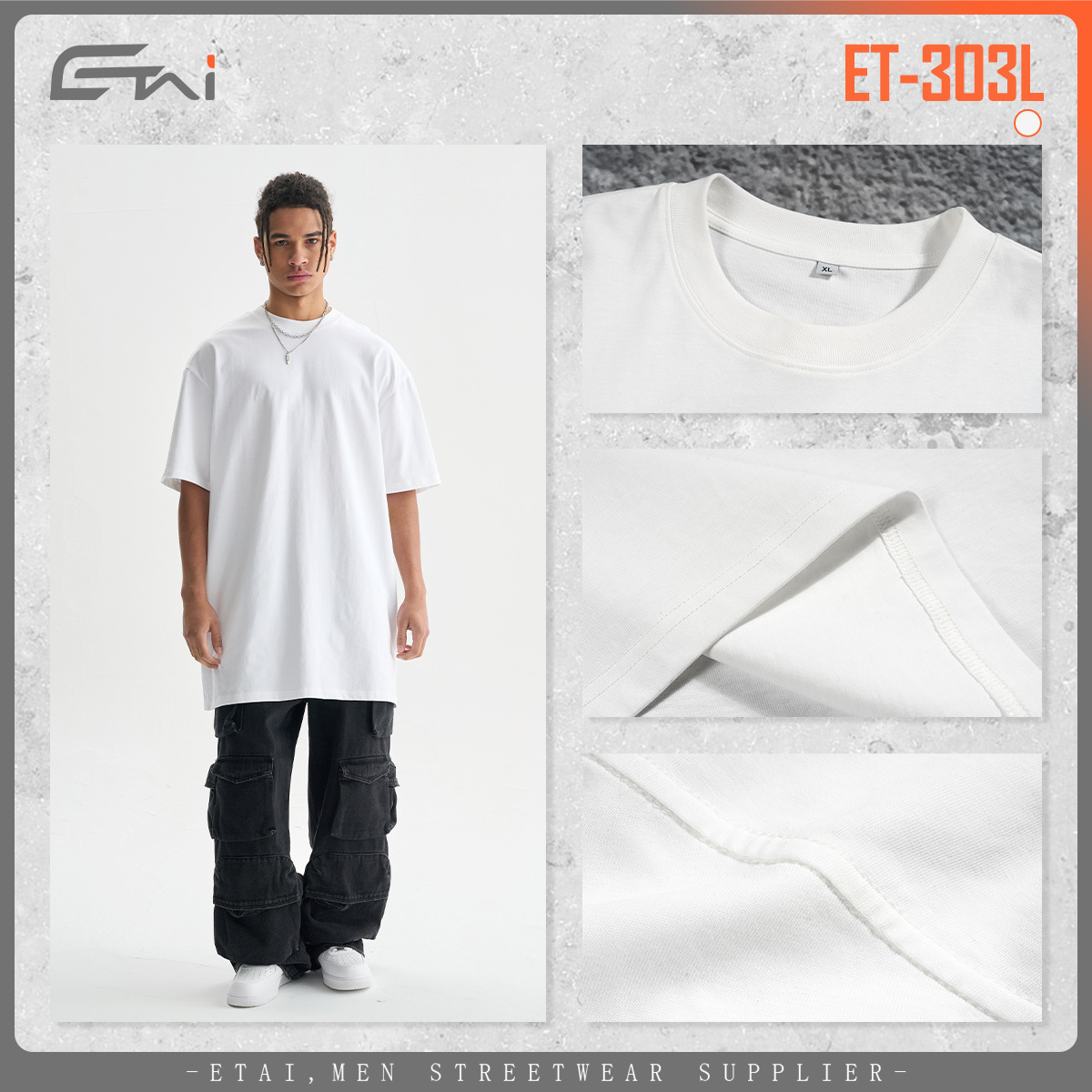 ETAI Hombre| Camiseta de alta calidad suelta de cuello redondo simple de color sólido alargada de algodón de manga corta