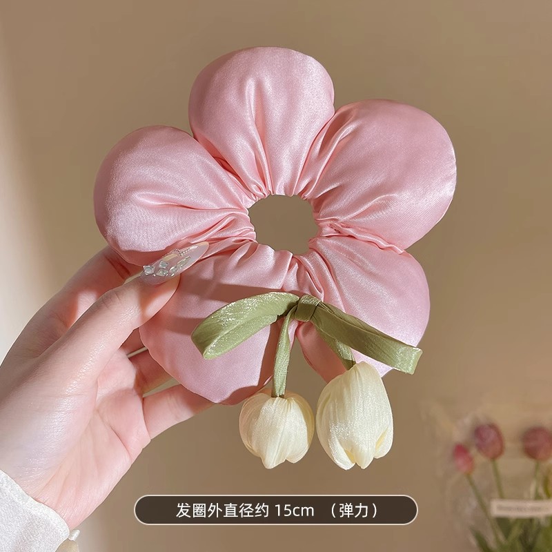 65#복숭아 핑크 튤립-대장 머리끈