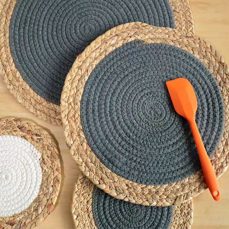 Hulugrass de color cálido mantel de costura de paja natural mantel de algodón cordón de algodón tapete de aislamiento decorativo de bosque posavasos