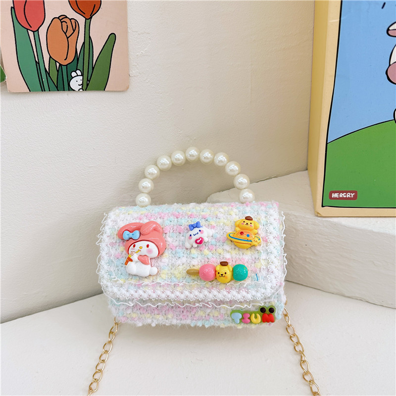 Venta al por mayor Otoño e Invierno estilo occidental niños pequeño bolso cuadrado moda femenina niñas contraste color cadena bolso simple con cuentas