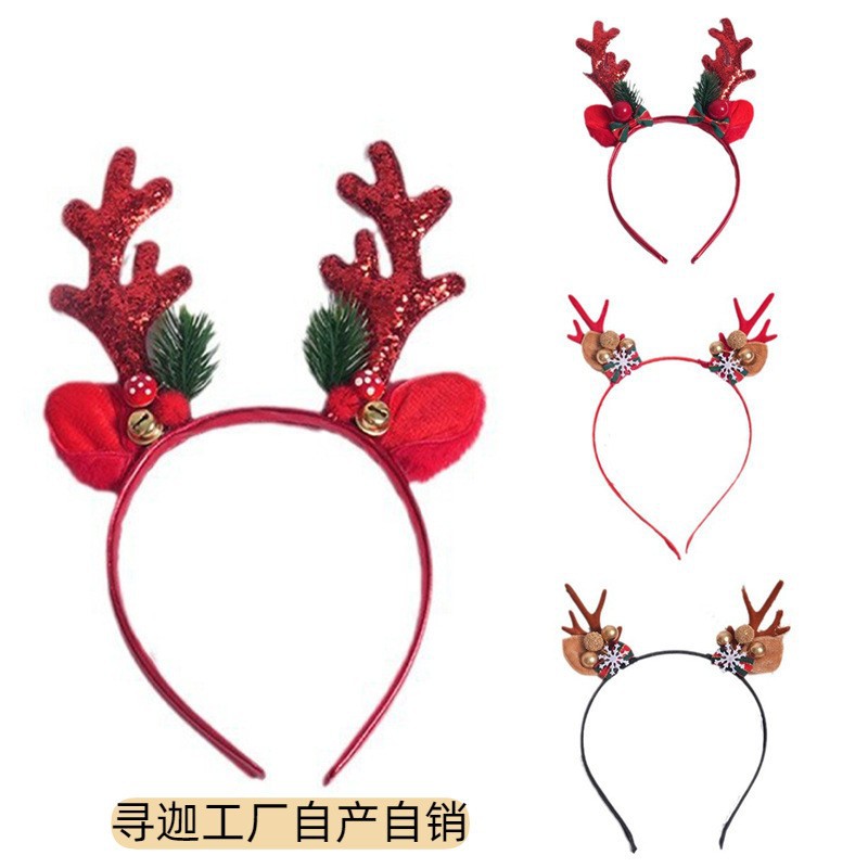 Adorable cabello de Navidad corno de ciervo cinco estrellas cabeza de banda de cabello de Navidad para niños corpos de cabello de decoración accesorios clipes de cabello