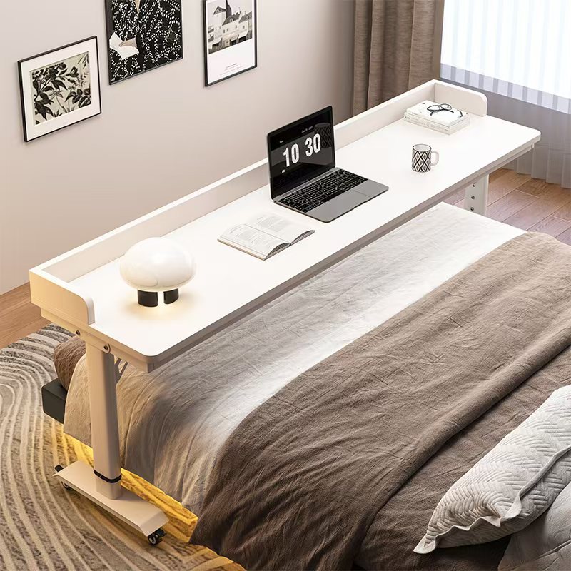 Movable Cross-Bed Table for Small Apartments, Bedroom Universal Wheel Double Computer Desk with Partition, Lazy Bed Adjustable Desk