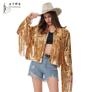 Cross-border Fashion Adult Sequin Tassel Cardigan Jacket Nightclub DS Bar Sequin Jacket Stage Coat Coat