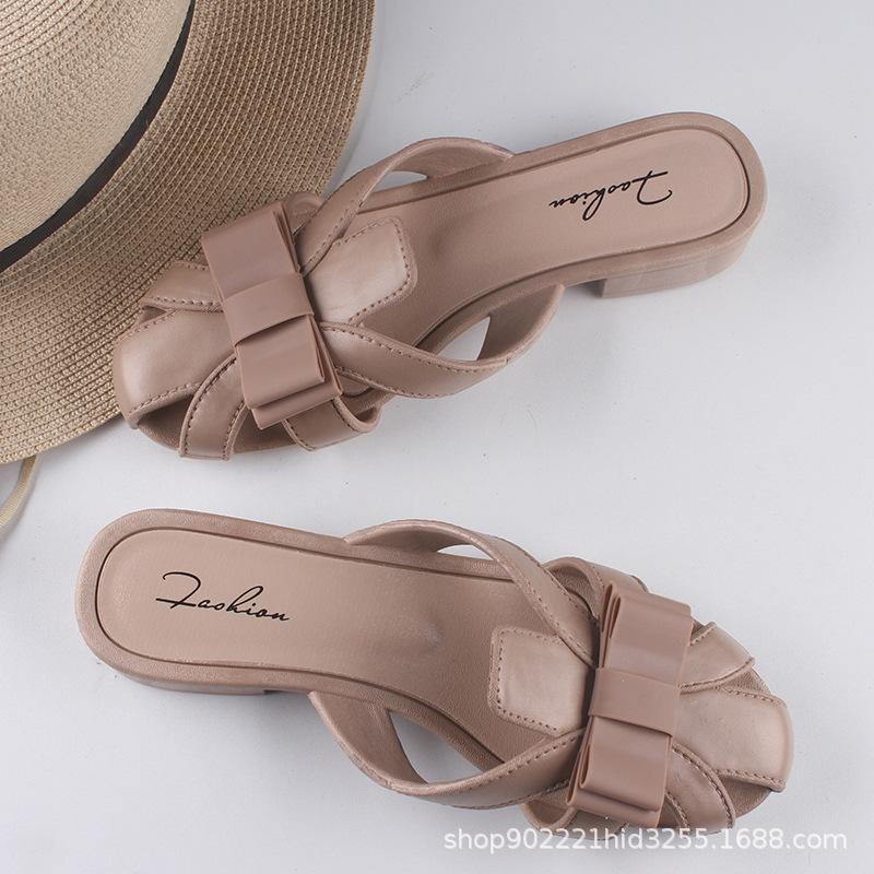 Beach fashionable solid color mule platform for leisure