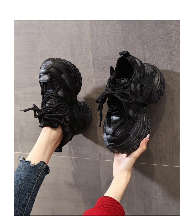 Giày sneaker nữ chunky đế dày nâng chiều cao phong cách Hàn Quốc — màu đen chi tiết 14