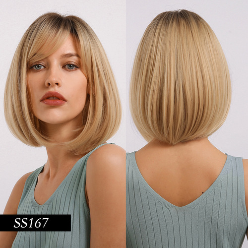 European and American cross-border overseas trade new Amazon export full head cover bangs gradient pink bobo short hair wig for women