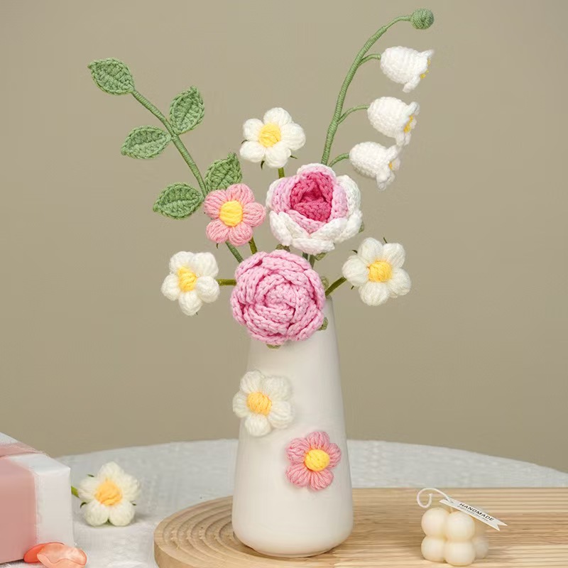 Amazon al por mayor buquete de lana hecha a mano trenzado imortalidad flor GeSan regalos de mano decoración simulación de San Valentín