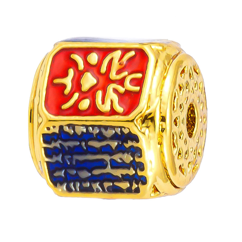 Antiguo método oro goteando aceite azul quemado colgante cuentas Dios de la riqueza atrapador de sueños flor cuentas de tambor accesorios de bricolaje joyería de transferencia