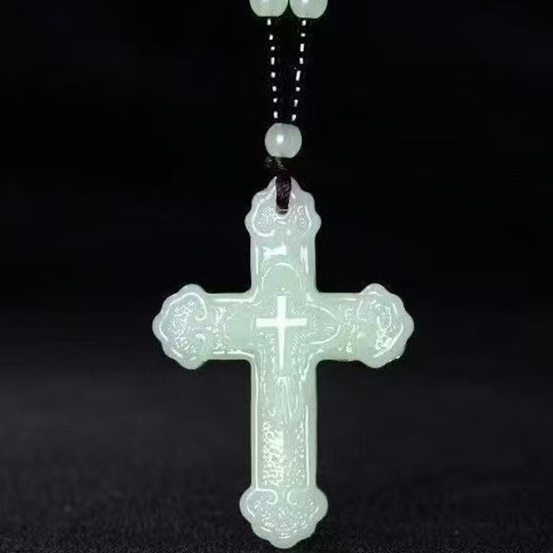 Anti-Hotian Jade Cross Sweater Chain White Jade Pendant Pendant Aventurine Cross Necklace Jade Jade Pendant