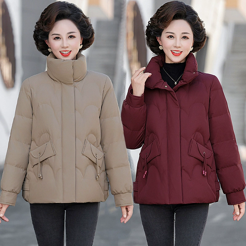 Мама утка пуховик с коротким воротником зимняя одежда 2024 новый маленький средний пожилой зимнее теплое пальто