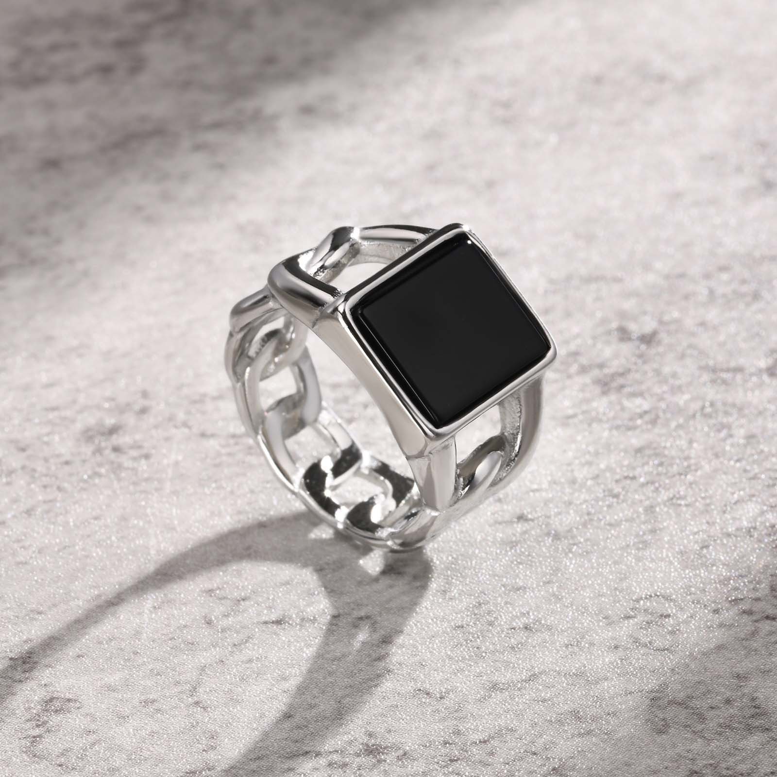 Geometric Pattern Retro Classic Style Geometric Titanium Steel Men's Rings Punk Rings