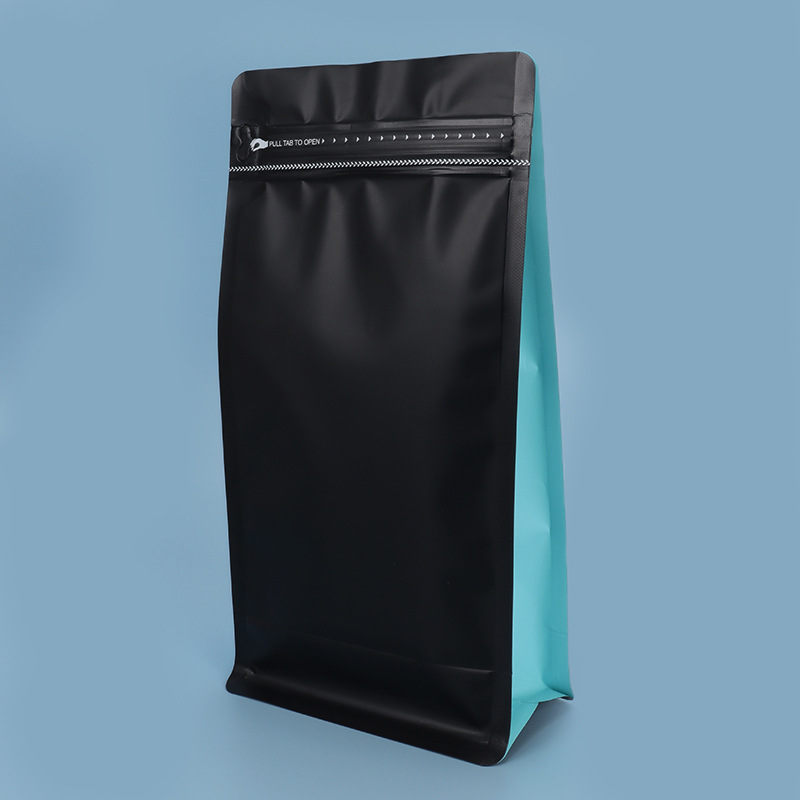 Spot bolsa de envasado de alimentos sellada de ocho lados válvula de gas de nuez cremallera lateral bolsa autovertical cremallera fácil de rasgar bolsa sellada de granos de café