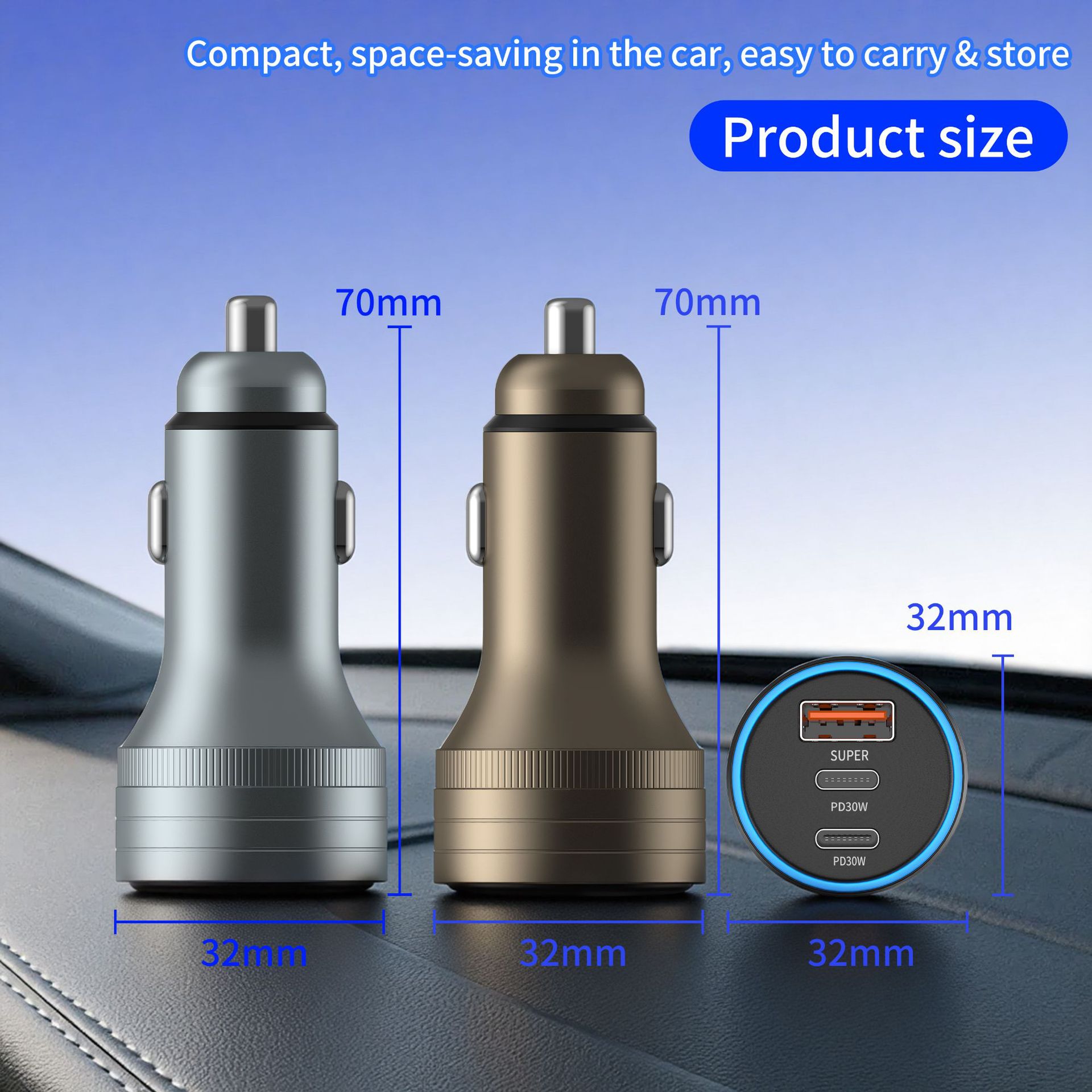 85W Aluminum Alloy Car Charger USB+Dual PD Multi-port Smart Cigarette Lighter One-to-Three Mobile Phone Fast Charging Car Charger