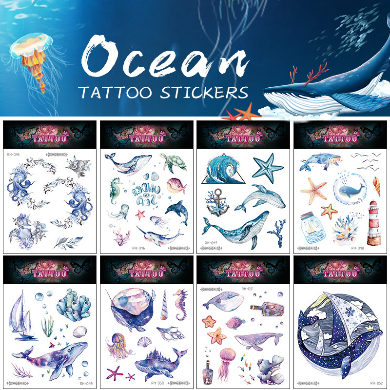 Tattoo stickers ocean world small fresh fashion personality makeup temporary face stickers arm stickers cross-border in stock security