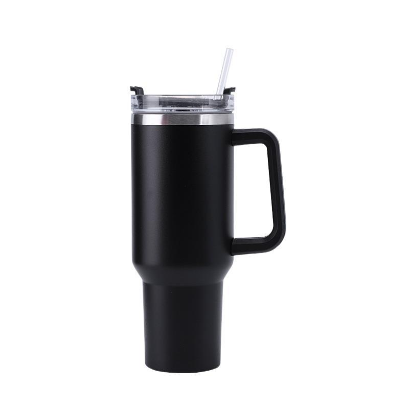 Vaso térmico de acero inoxidable 40oz doble capa con asa y pajita portátil para coche y exteriores