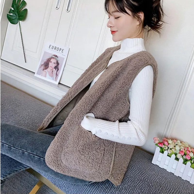 Women's Vest Korean-style 2023 Winter Short All-match Loose Vest Vest Waistcoat Imitation Lamb Plush Autumn and Winter