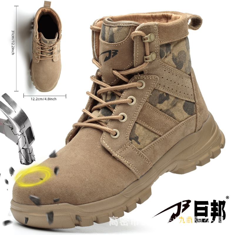 Botas Tácticas de Seguridad de Caña Alta, Cuero de Gamuza, Punta de Acero, Anti-golpe, Anti-perforación