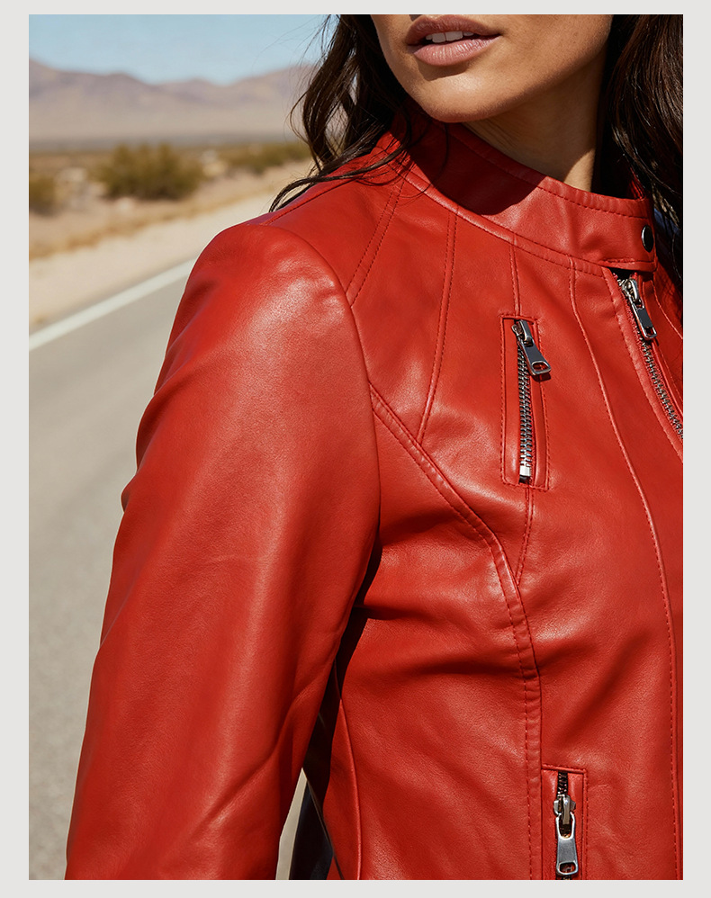 Giacca in pelle donna slim fit con collo alto taglie comode_voghion.com