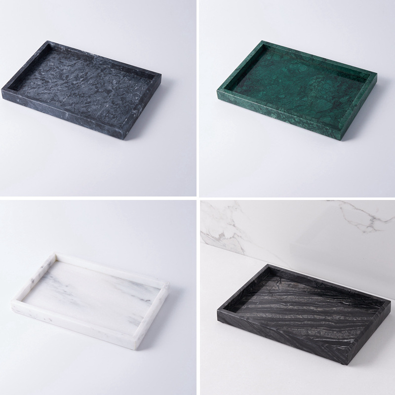 天然黑白灰色大理石托盘珠宝首饰饰品收纳展示盘古木纹化妆品托盘