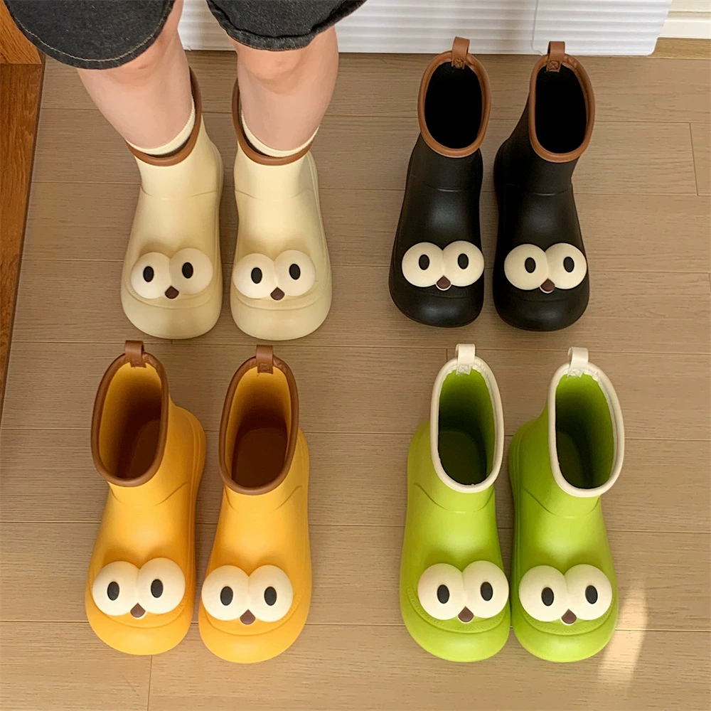 Модные водные туфли интернет-знаменитостей, уродливые милые резиновые сапоги до середины икры с большими глазами, женские летние непромокаемые уличные мягкие плоские резиновые сапоги для взрослых